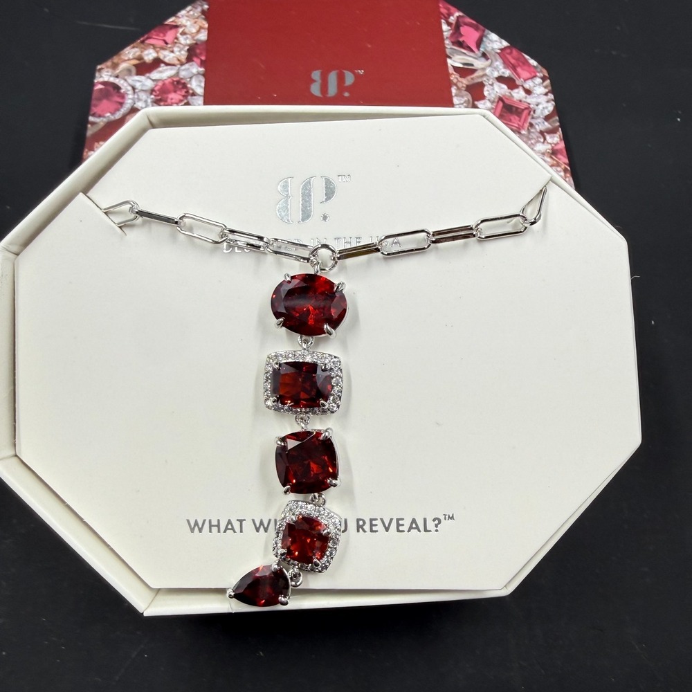 Bomb Party The Lorraine Necklace‎ Garnet CZ Diamond CZ RBP6814 18" + 2.5"